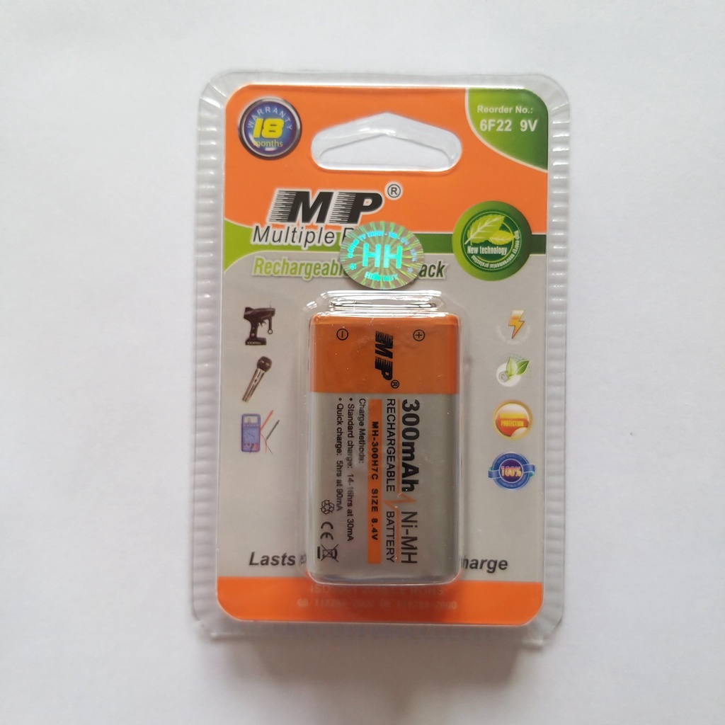 1 viên Pin vuông 9V sạc MP dung lượng cao 300maH