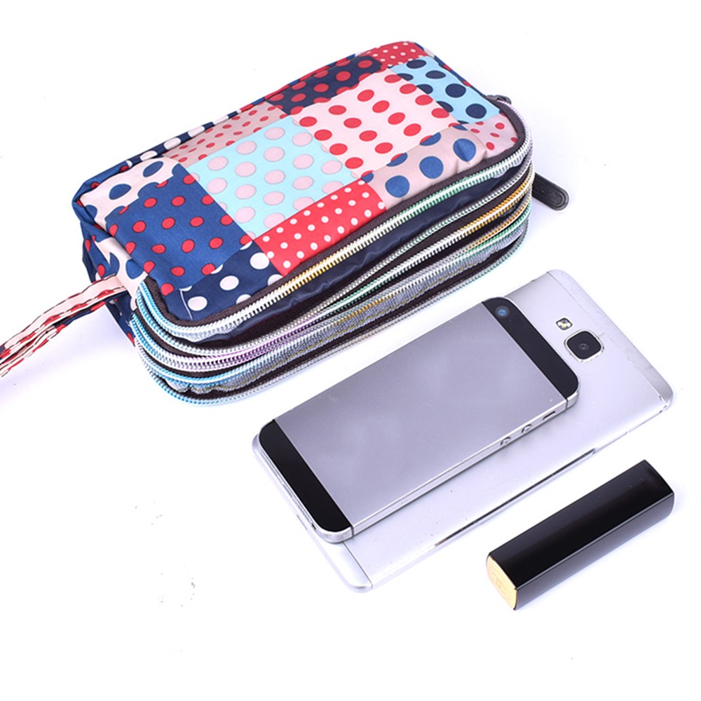 Ví Đựng Tiền/Điện Thoại Mini Vải Canvas In Hoa Chống Thấm Nước Có Ngăn Đựng Thẻ Thời Trang Cho Nữ