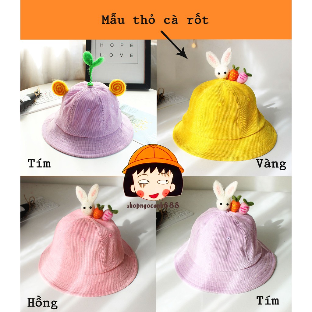 Mũ Nón Maruko 3D Rộng Vành Nhiều Kiểu Mầm Cây Bucket Hat Ulzzang Kaki Nhung Siêu Cute ^^