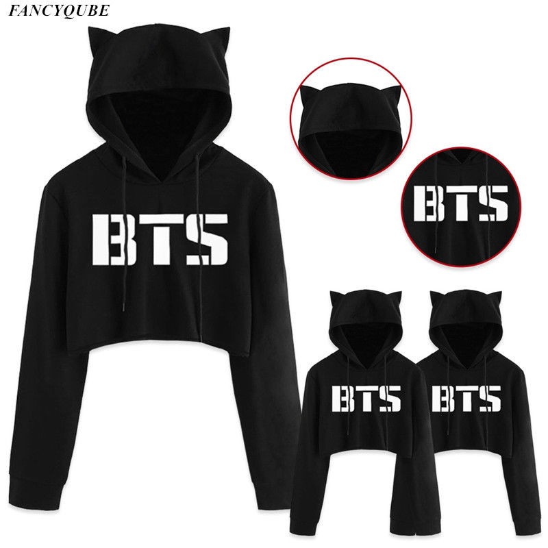 Áo hoodie lửng tai mèo trẻ trung cho fan BTS