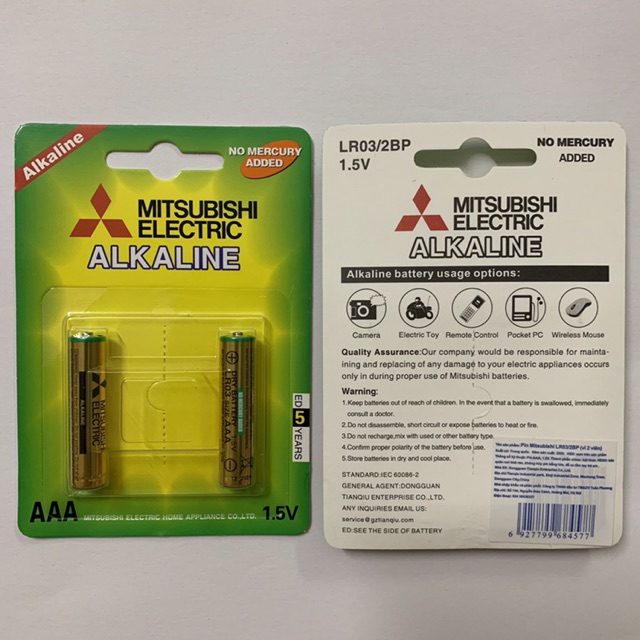 Pin AAA Mitsubishi Electric Alkaline Chính Hãng Vỉ 2 Viên