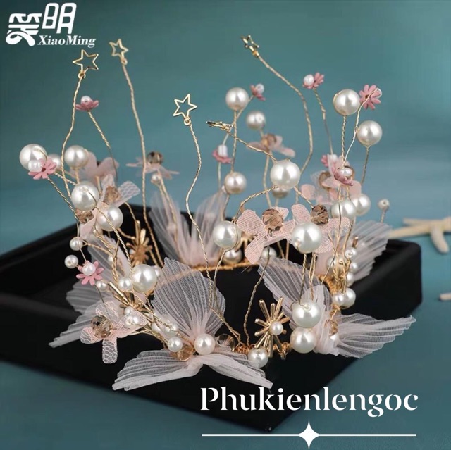 (Video thật) Vương miện cô dâu dễ thương kèm hoa tai xinh