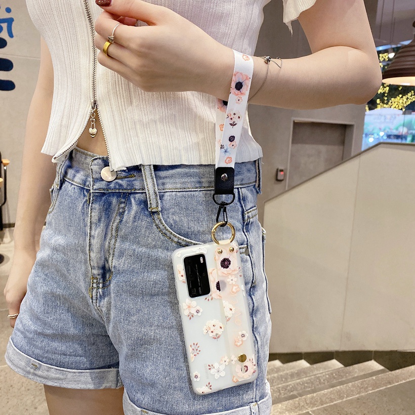 Ốp Điện Thoại Dẻo Họa Tiết Hoa Kèm Vòng Tay & Dây Đeo Cho Samsung A73 A33 A03 A53 S22 Ultra S21FE A03s A22