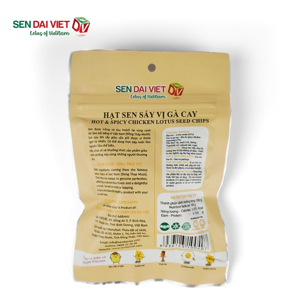 Hạt Sen Sấy Vị Gà Cay-Cay Cay, Mặn Mặn-Sen Đại Việt-Gói 25g