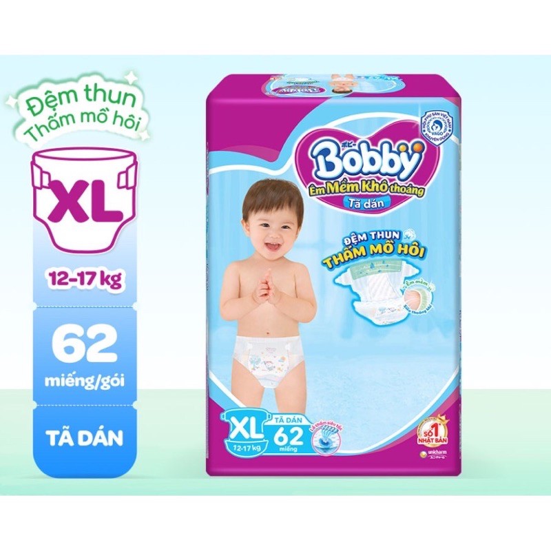 Tã dán Bobby Siêu Mỏng xL62 mẫu trà xanh rãnh thấm kim cương