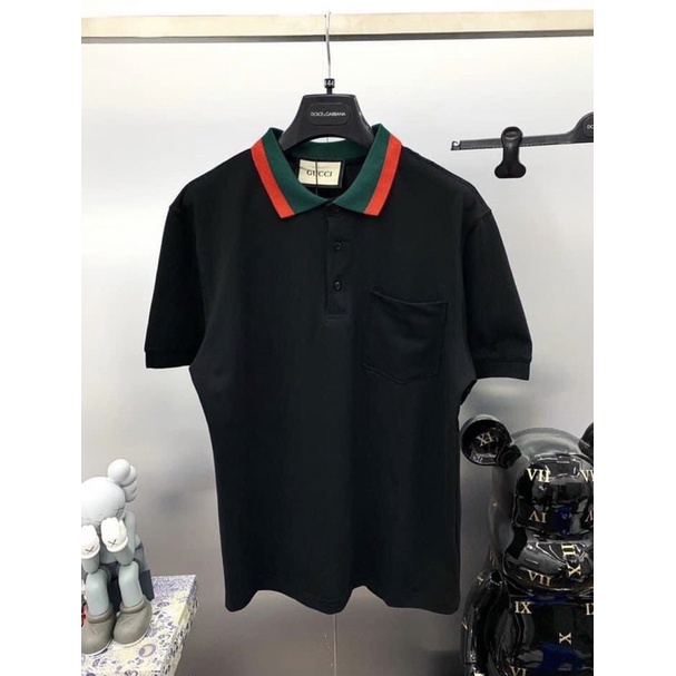 Áo polo Gucci viền đỏ form rộng màu TRẮNG/ĐEN