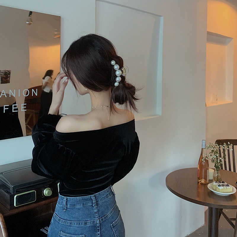 QKOOLE  Áo Kiểu Tay Dài Cổ Vuông Phong Cách Retro Hàn Quốc Thời Trang Cho Nữ