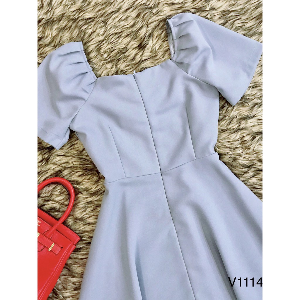 [ xả kho ] MiD Đầm xòe xanh nhún ngực V1114 Mie Design ảnh thật