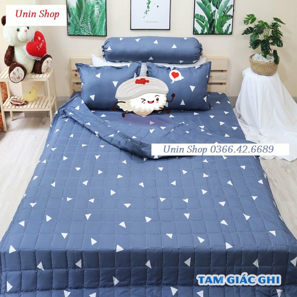 (Freeship50k) Ga bọc nệm, drap bo chun kích thước m6/m8 mẫu Tam Giác Ghi kèm 2 áo gối chất Poly cotton - Hàng đẹp