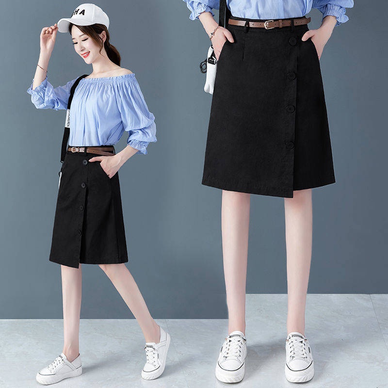 Quần Short Giả Váy Màu Đen Lưng Cao Dáng Rộng Thời Trang Mùa Xuân 2021 Cho Nữ