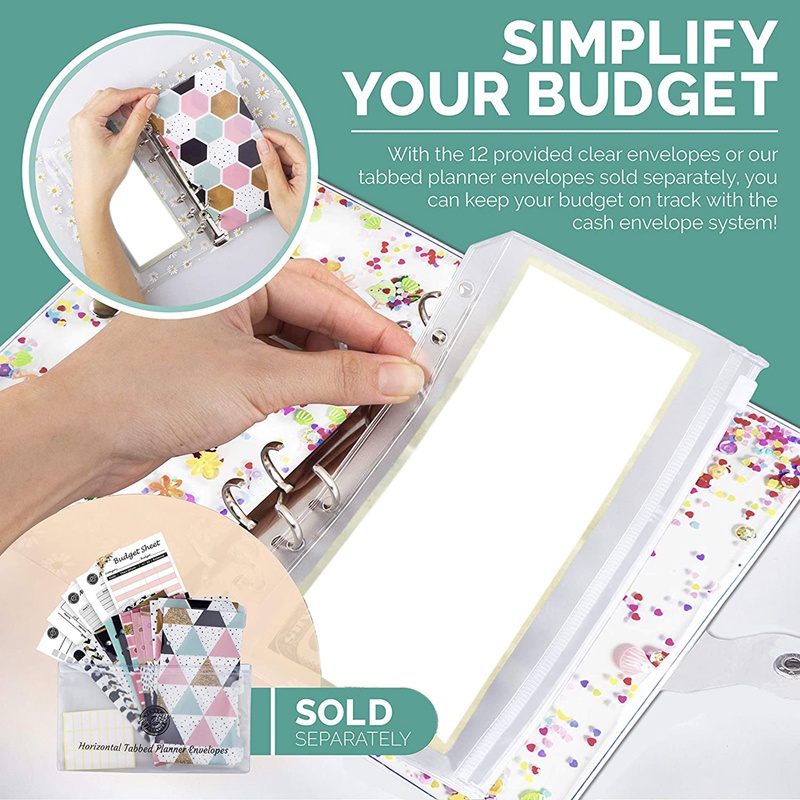 Bộ bìa sổ còng khổ A6 màu hồng và phong bì đựng tiền mặt/giấy ghi chi tiêu ngân sách dùng làm sổ tay/sổ kế hoạch