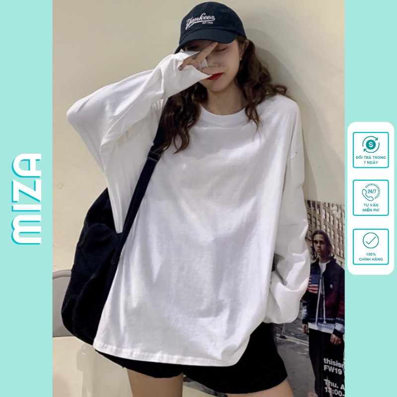 Áo thun tay dài sweater nam nữ unisex form rộng teen cổ tròn oversize cotton giá rẻ basic đen trắng freesize TRƠN