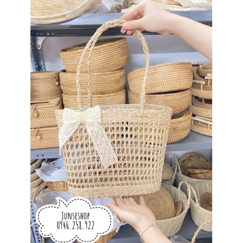 Túi cói cầm tay chụp ảnh, túi cói đi biển vintage đa dạng mẫu mã, thân thiện với môi trường