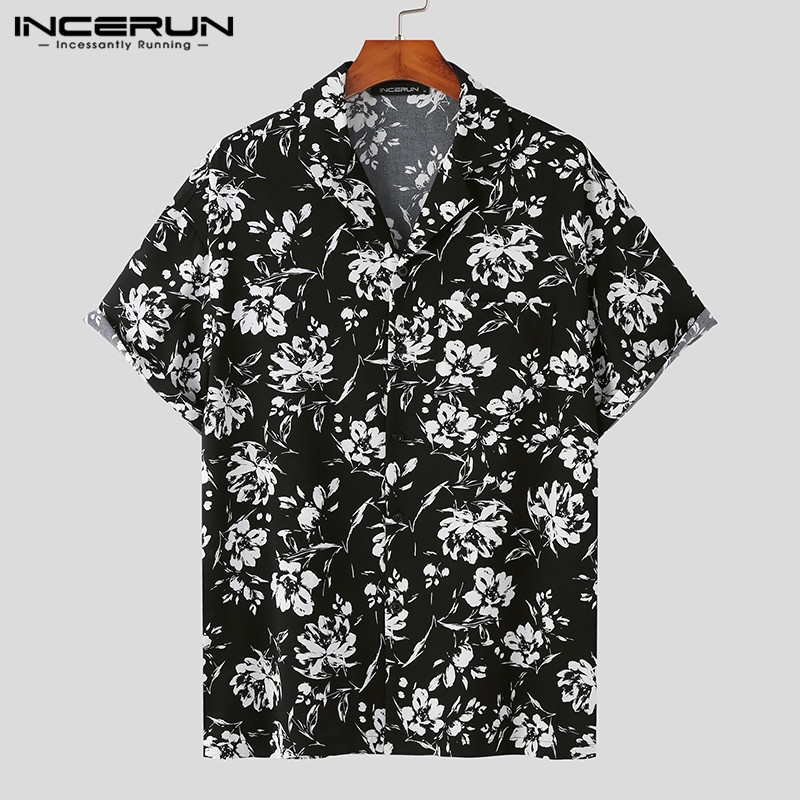 Áo sơ mi INCERUN ngắn tay in hoa phong cách vintage hawaii trẻ trung cho nam