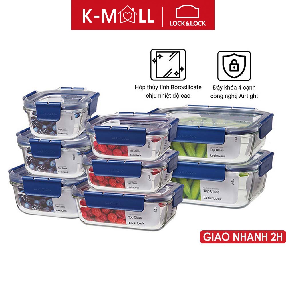 Hộp thuỷ tinh LocknLock Top Class LBG chịu nhiệt, nhiều size có nắp gập, dùng được lò vi sóng - K-MALL
