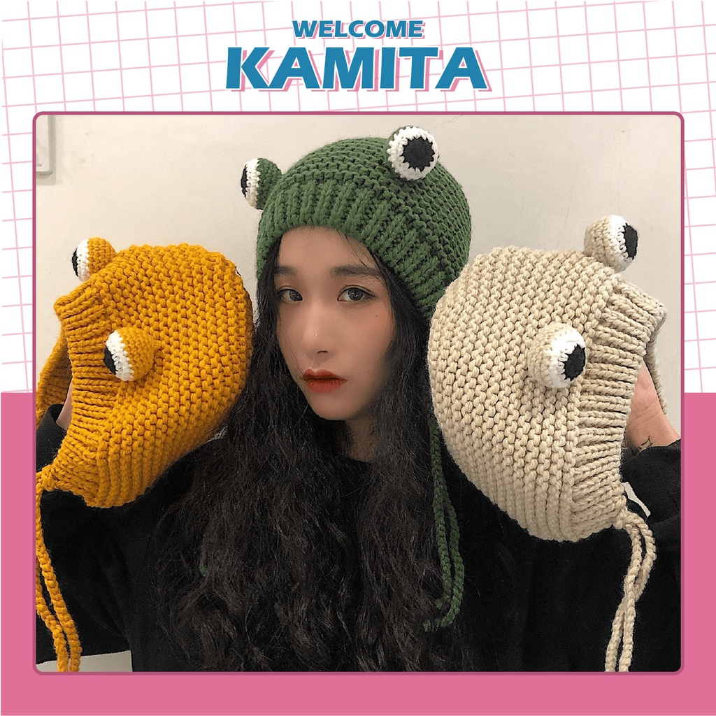 Mũ Len Beanie Con Êch Đáng Yêu Cute KAMITA Phong Cách Hàn Quốc, Nón Len Vintage Đẹp Mắt Ếch Mùa Đông Unisex Nam Nữ ML23