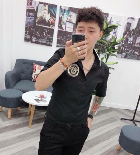 áo sơmi lụa nam dài tay cổ phối cao cấp