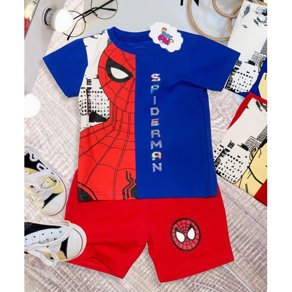 Bộ Người Nhện họa tiết logo ngắn tay cho bé trai
