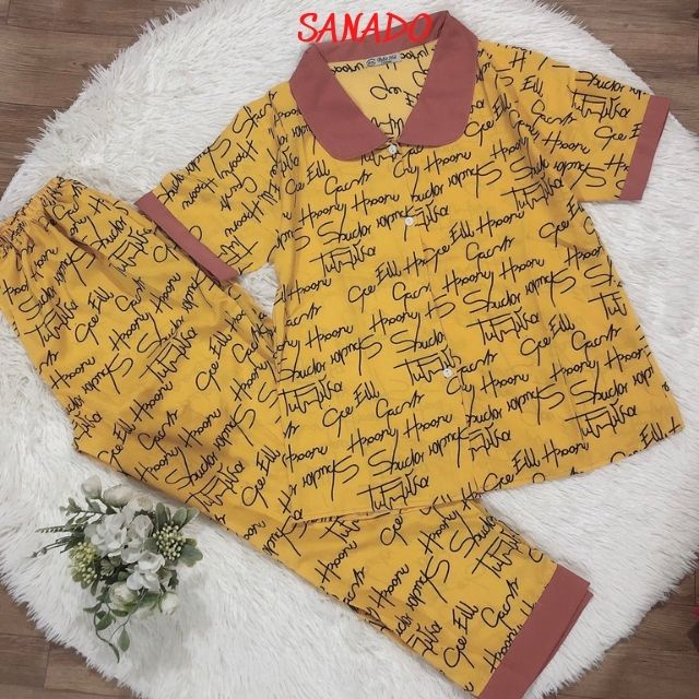 (PJ02) Bộ Pijama lụa tay ngắn quần dài đồ bộ mặc nhà nữ cổ sen dễ thương - Sanado