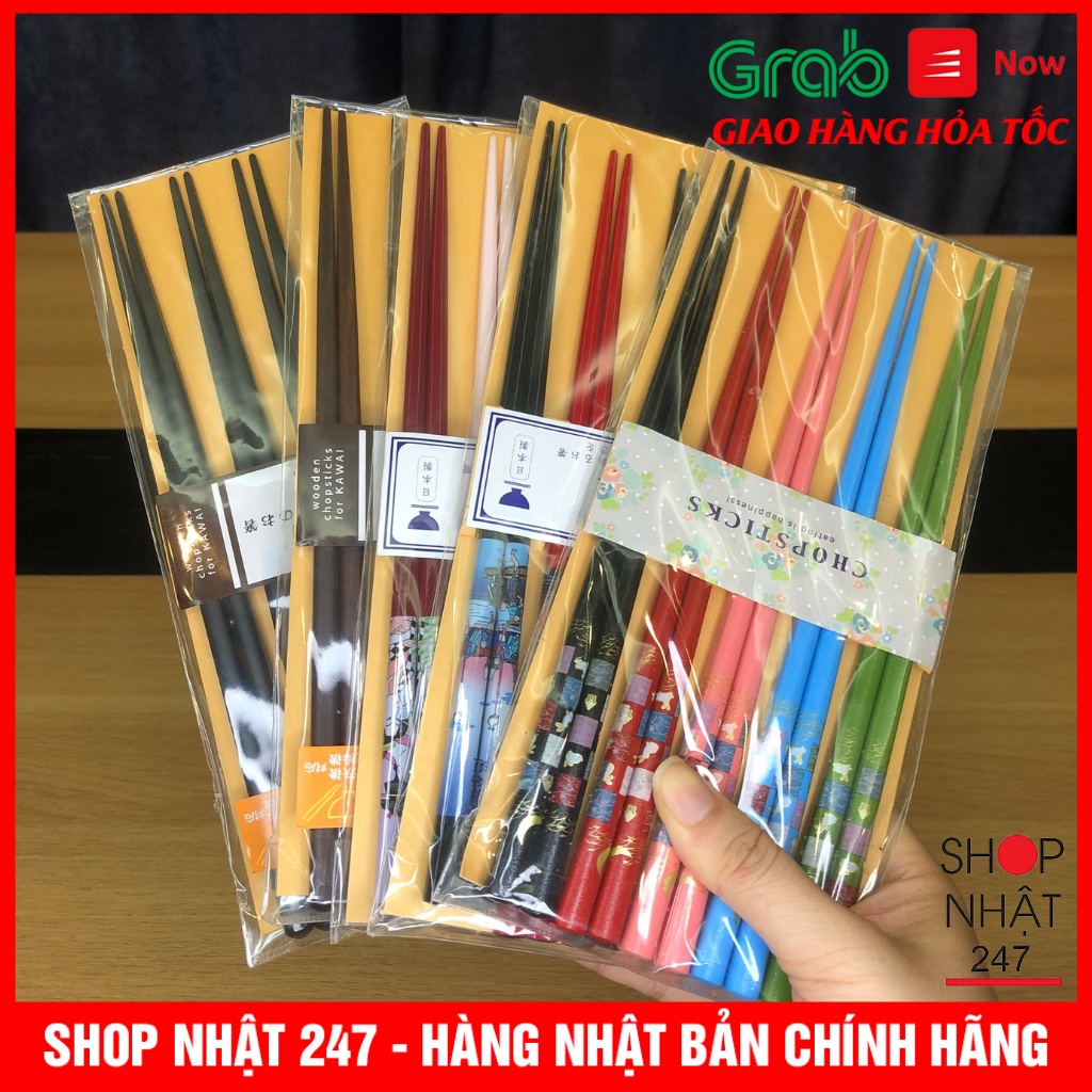 [Hỏa Tốc HN] Đũa gỗ thiên nhiên Nhật Bản cao cấp nhiều màu, họa tiết cực đẹp và sang trọng set 5 đôi