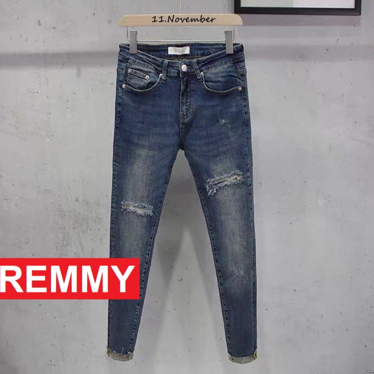 QUẦN JEAN NAM XANH ĐẬM RÁCH GỐI CHẤT BÒ CAO CẤP NHẬT BẢN KJ11 REMMYSHOP | BigBuy360 - bigbuy360.vn