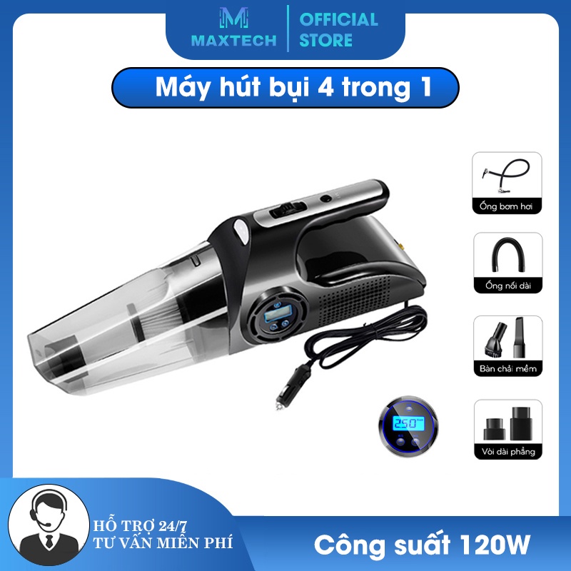 Máy hút bụi và bơm lốp ÔTô - Công suất 120W - Có đồng hồ điện tử - Bơm/Hút/Đèn Chiếu Sáng/Đồng Hồ Đo Áp Suất Lốp - K1342