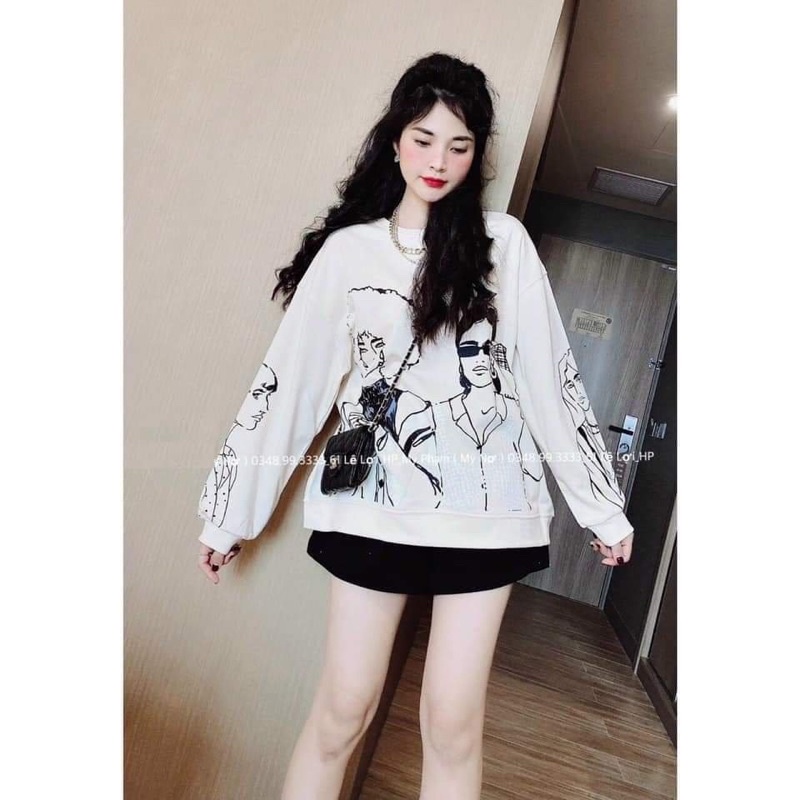Sweater nỉ dài tay hoạ tiết hai cô gái