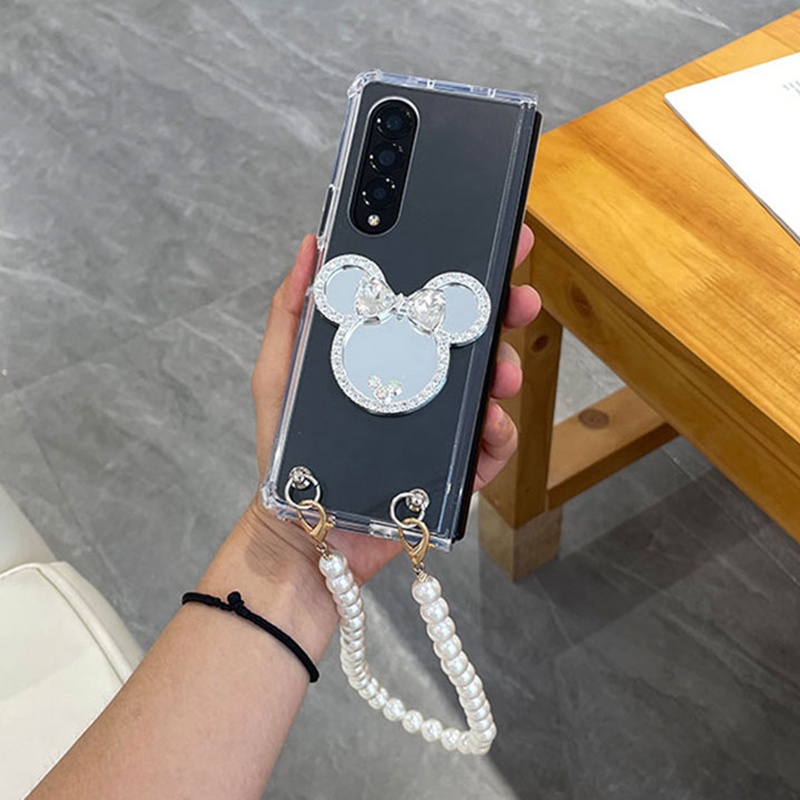 Bao Da Điện Thoại Mặt Gương Đính Ngọc Trai Chống Sốc Cho samsung galaxy z fold 3 2 5 Ốp