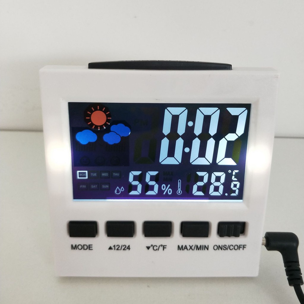 Đồng hồ để bàn có nhiệt kế và độ ẩm, đồng hồ báo thức có cảm biến âm thanh siêu nhạy - DH511