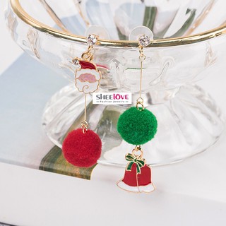 Bông tai bóng tóc không đối xứng mới Thời trang ông già Noel