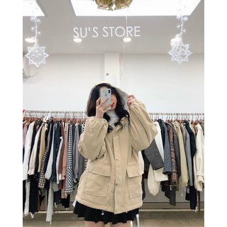 Áo khoác kaki mũ lông nữ hot trend