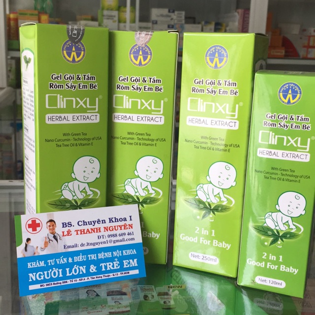 Combo sản phẩm Clinxy-gel gội và tắm rôm sảy em bé