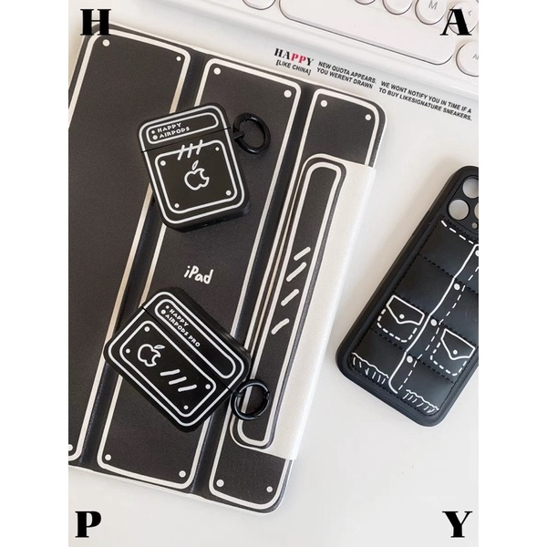 Case Airpod 1/2/Pro/3 Hình Hộp Trắng Đen In Hình Quả Táo