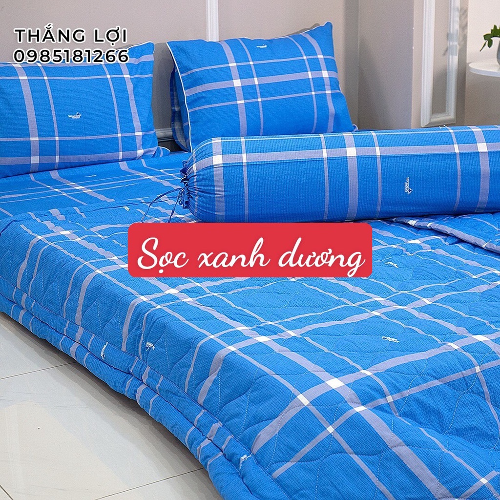 Drap Cotton 100% Thắng Lợi chính hãng Mẫu Sọc xanh dương IN LOGO THẮNG LỢI vệ sinh dễ dàng.