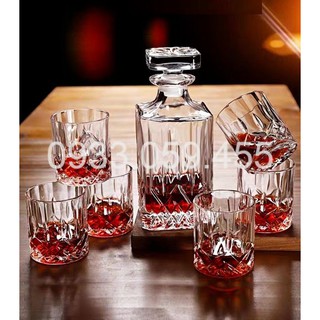 Bộ chai cốc uống ruou Tây thủy tinh pha lê, ly cốc uống ruou Pháp