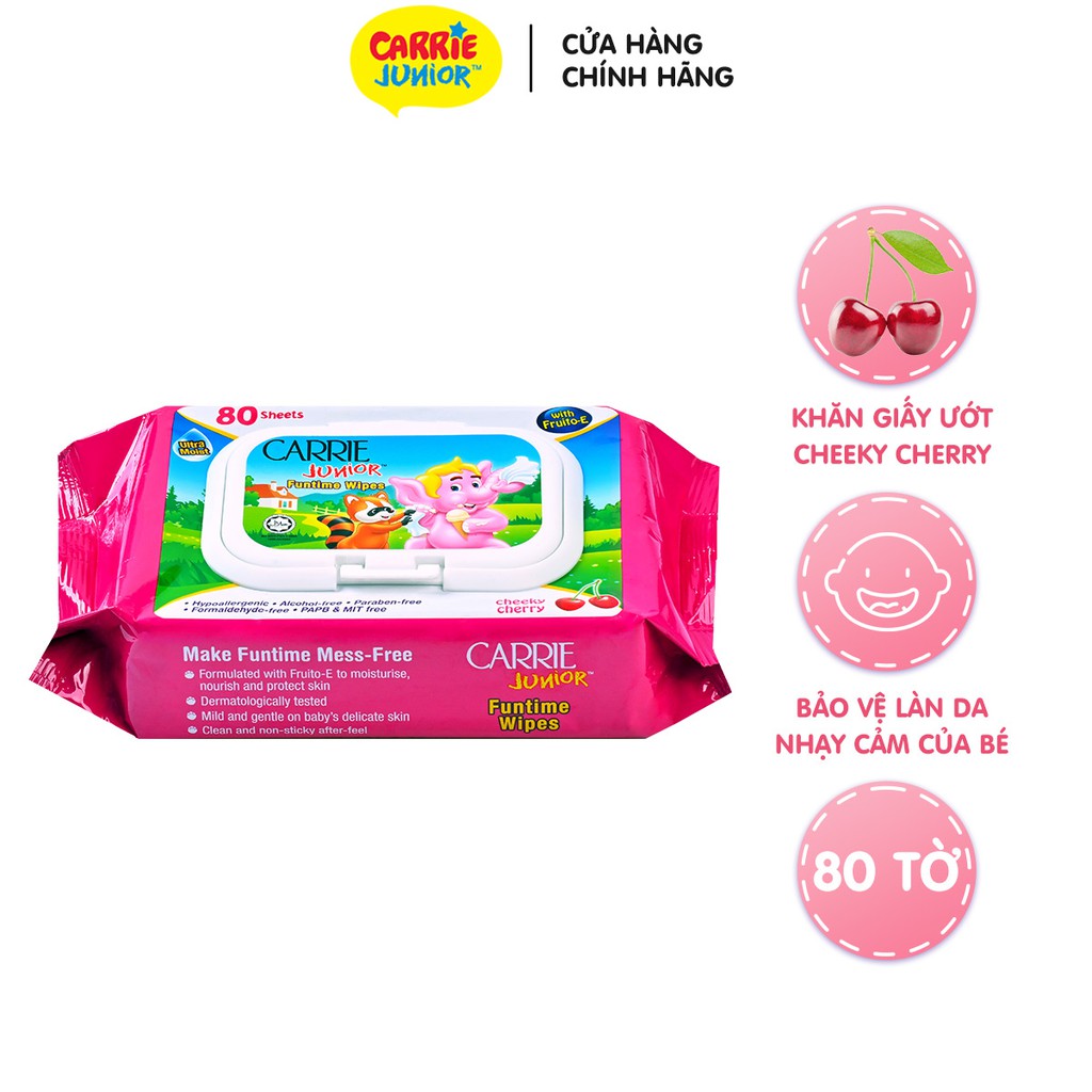 Khăn Giấy Ướt Carrie Junior Funtime Cheeky Cherry 80 tờ/ gói