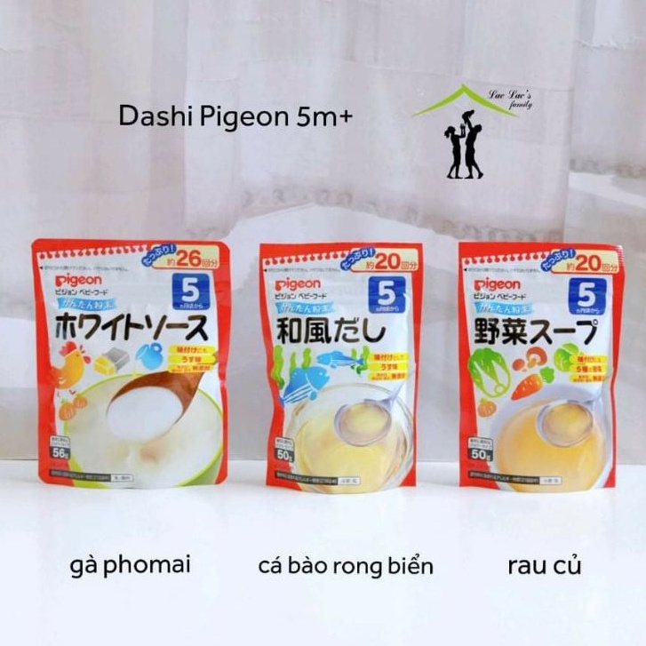 [Pigeon] Bột dashi ăn dặm 3 vị cá tảo, rau củ, gà phomai cho bé từ 5 tháng tuổi