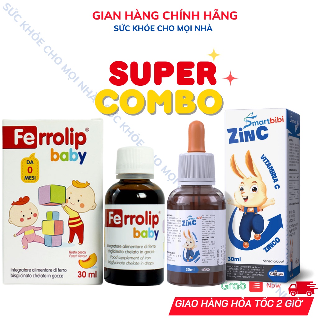 Combo bổ sung sắt hữu cơ Ferrolip và kẽm smartbibi zinc cho