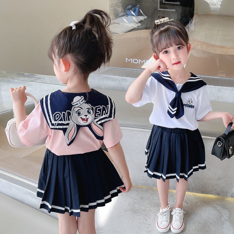 Set Áo Thun Tay Ngắn + Chân Váy Thiết Kế Mới Thời Trang Mùa Hè 2023 Theo Phong Cách Hàn Quốc Cho Bé Gái