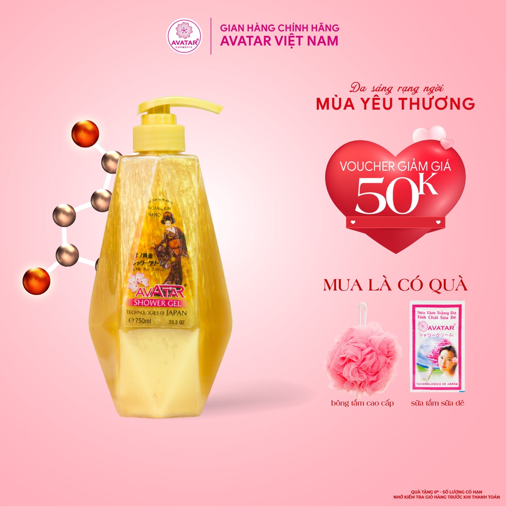 Sữa Tắm Vàng Hoàng Kim Nano Avatar - loại bỏ hắc tố, da sáng đều màu chống lão hóa da 750ml