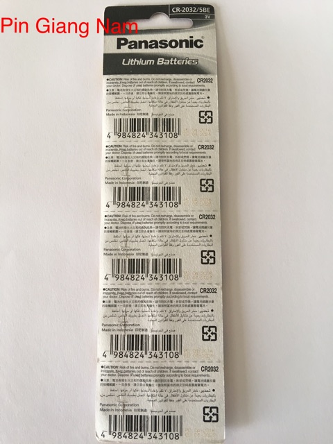 Pin CR2032 Panasonic 3V Lithium vỉ 5 viên