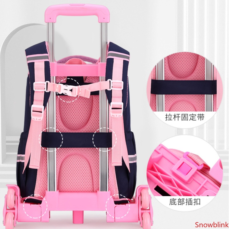 Ba Lô Đi Học Có Bánh Xe Kéo Dễ Thương Với 6 Tấm Lót Bậc Thang Cho Bé Gái