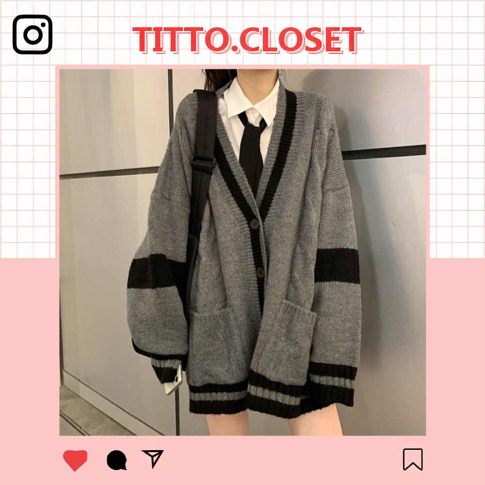 Áo Cardigan Len Xám Phối Viền - Titto Closet | BigBuy360 - bigbuy360.vn