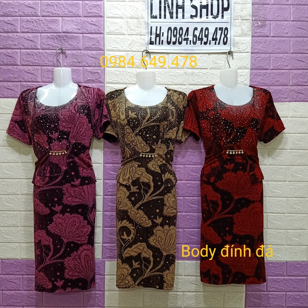50-75kg đầm body trung niên cao cấp thun kim sa ánh nhũ