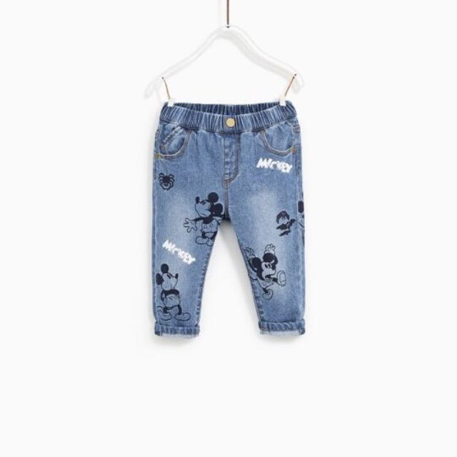 Quần jean mềm Zara họa tiết Mickey cho bé size 12-18m