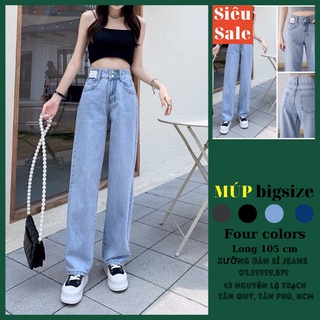 NEW Bigsize [Size 30~35] Quần Ống Suông Nữ - Lưng Siêu Cao / Jean Ống Rộng đẹp. Đen,Xanh, Sáng, Xám Rách Gối. Dài 1m05
