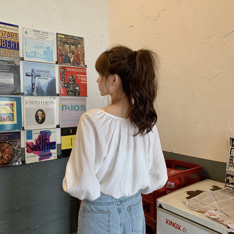 Áo sơ mi nữ tay dài màu trơn phong cách retro | BigBuy360 - bigbuy360.vn