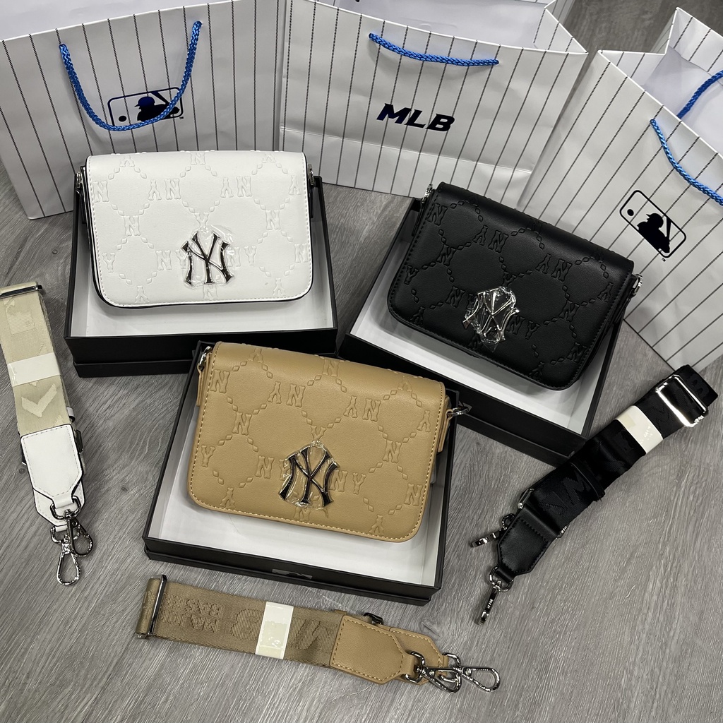 ✅  Túi DA MLB Monogram Diamond Embo MIni Crossbody Bag New York Yankees Brown
