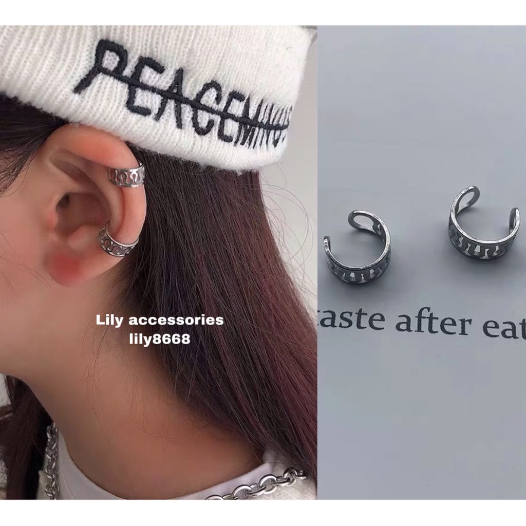 textured ear cuff kẹp tai titan họa tiết không cần xỏ lỗ nam nữ không gỉ không đen không dị ứng unisex