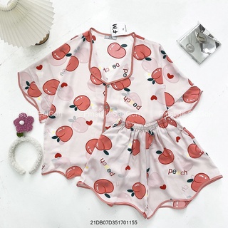 Bộ ngủ áo tay ngắn in hình + quần ngắn viền sóng ullzang thời trang nữ VM Shop 21DB07D351701